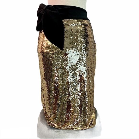 IMNYC Isaac Mizrahi Gold sequin bow skirt Sz XS - Picture 2 of 9